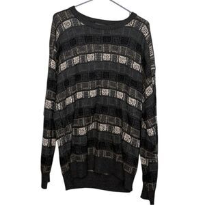 Vintage Y2K Jantzen Knitted Crewneck Sweater Greys Beige Abstract Dad Grandpa XL
